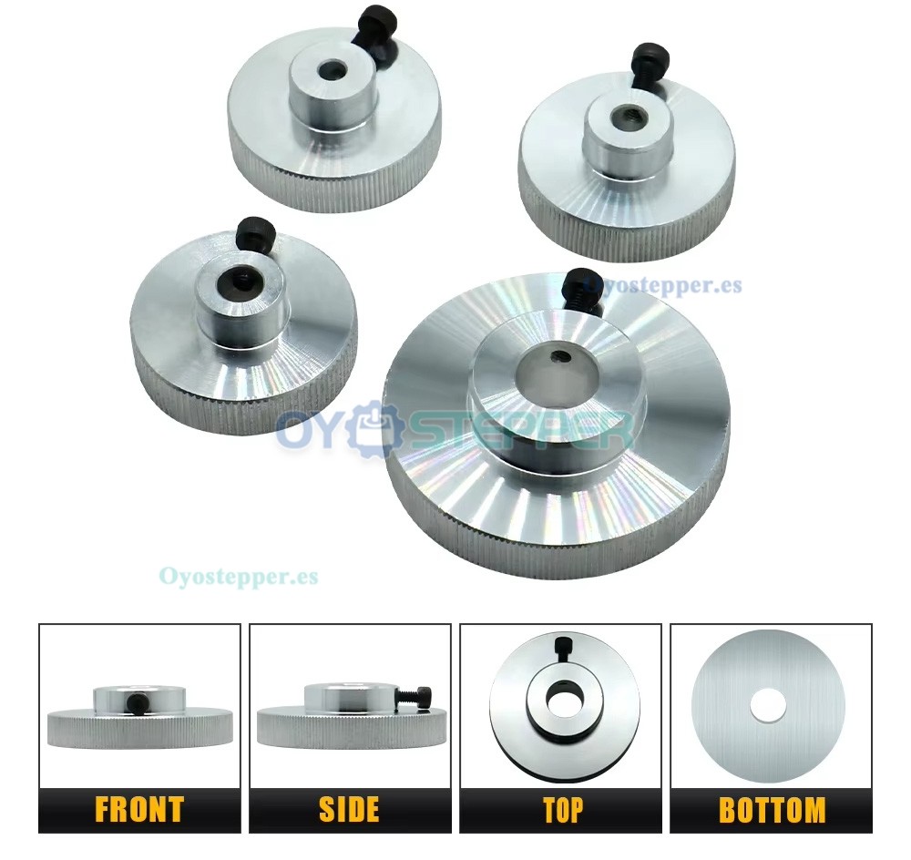 Volante de aluminio &Oslash;5mm/6,35mm/8mm/14mm para motores paso a paso NEMA 17/23/34